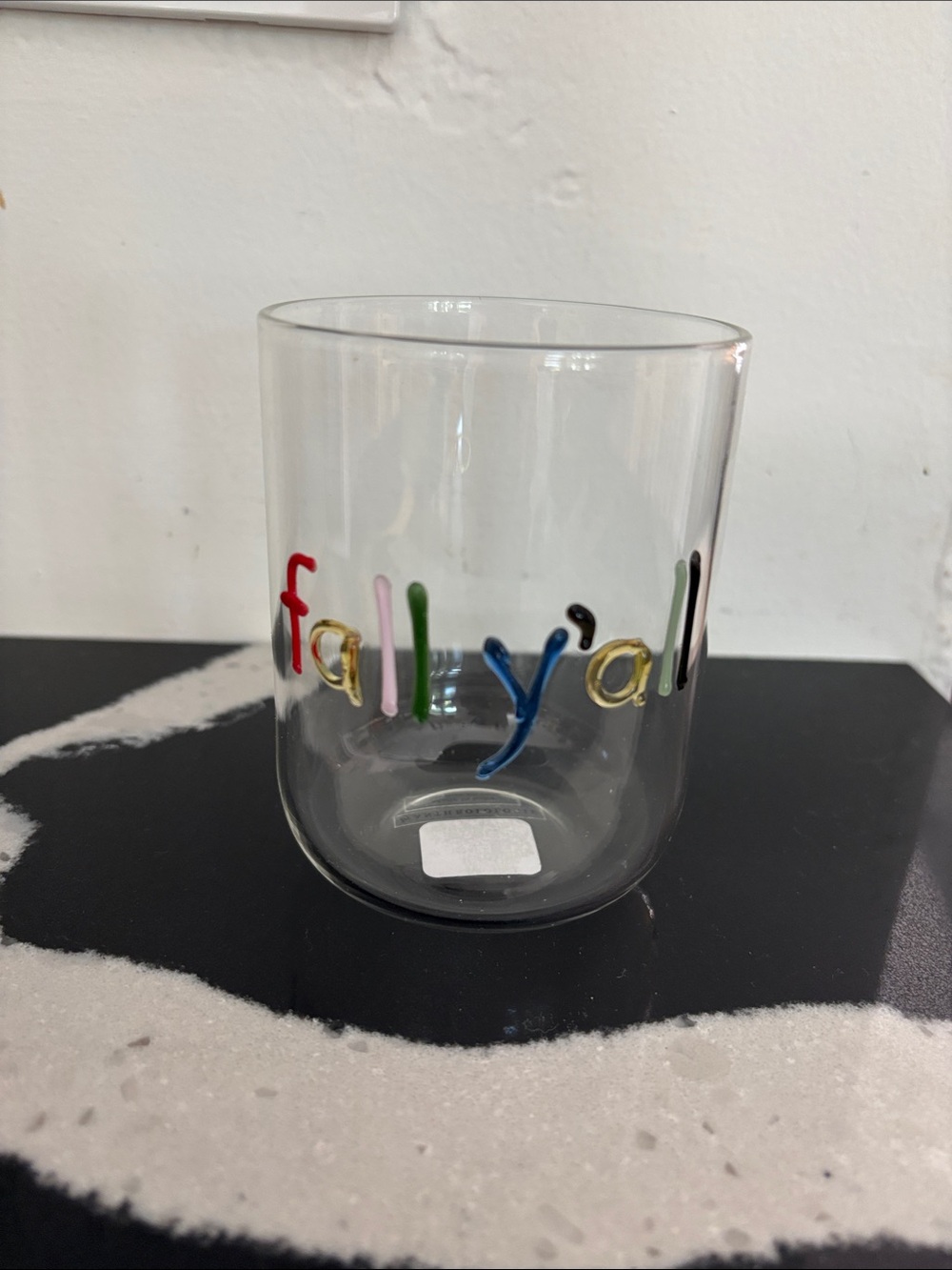 Anthropologie Clear Glass Tumbler with Multicolored 'fall y'all' Lettering